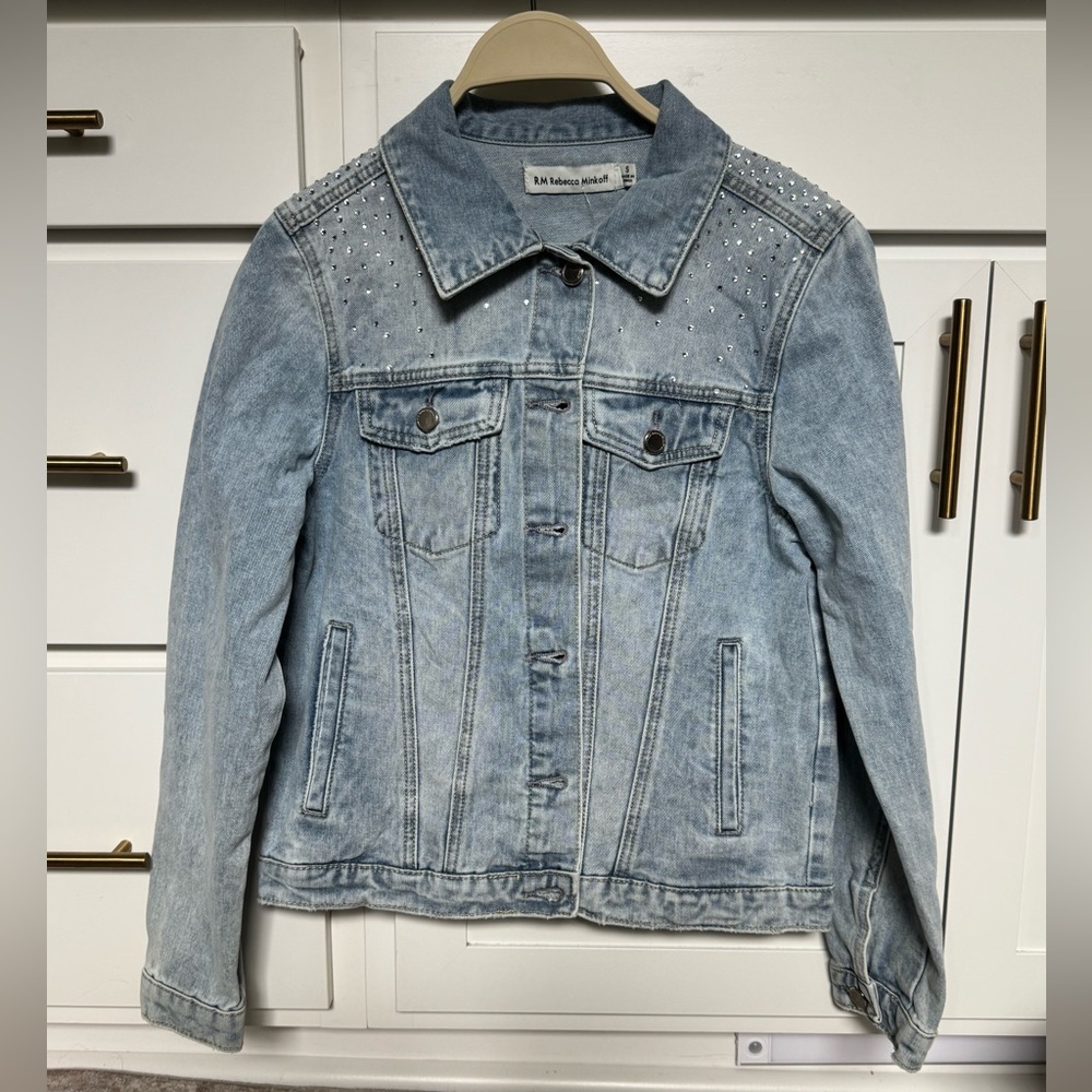 Light Blue Denim Jacket with Studded Shoulders